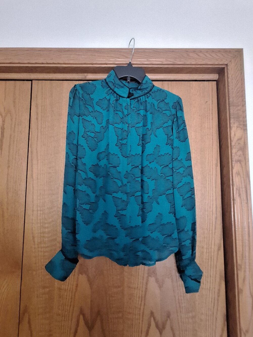 Mayle Forest Green with Black Detail 100% Silk Blouse